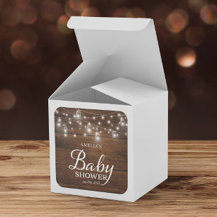 Rustikale Holzmason Jars und Lights Babydusche Quadratischer Aufkleber