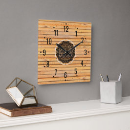 Rustikale Holzmuster-Dekoration - minimale Dekorat Quadratische Wanduhr