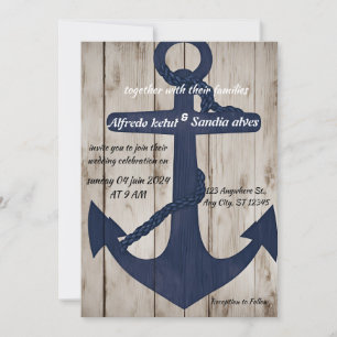 Rustikale Holznavy Blau Anker Nautische Hochzeit Einladung