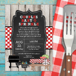 Rustikale holzneutrale Paare Baby Q Sprinkle Dusch Einladung