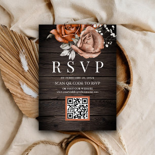 Rustikale Holzoptik - Orange verbrannte Rose QR Co Begleitkarte