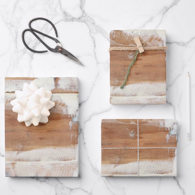 Rustikale Holzplanken, die Papierblätter umhüllen Geschenkpapier Set (Vorderseite)