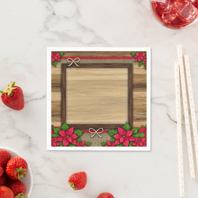 Rustikale Holzpoinsettia Blumenrahmen-Decoupage Serviette (Beispiel)