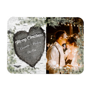 Rustikale Holzrinden-Herzen mit Eukalyptus-Grün Magnet