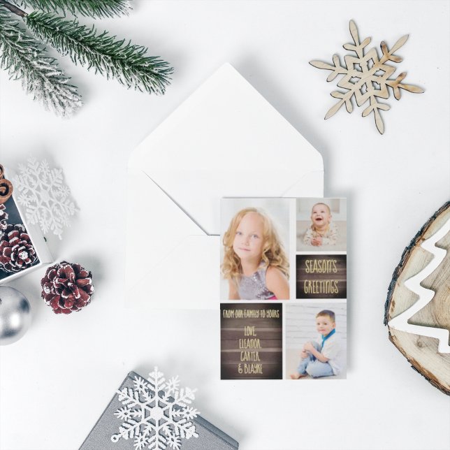 Rustikale Holzsaison Weihnachten Folien Feiertagskarte (Von Creator hochgeladen)