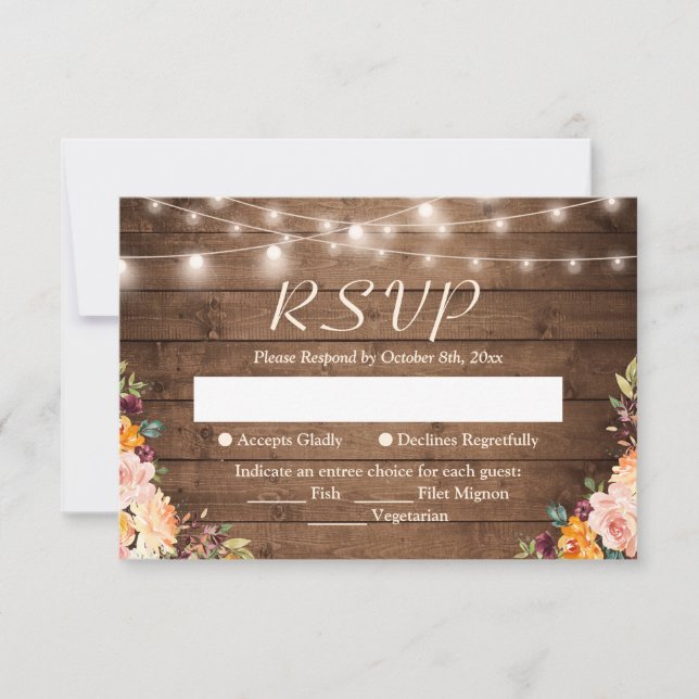 Rustikale Holzsaitenblüten Herbstblütenhochzeit RSVP Karte (Vorderseite)