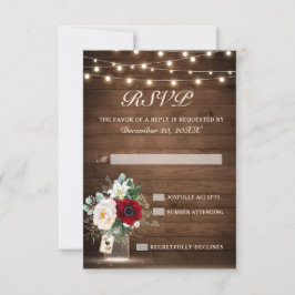 Rustikale Holzsaitenlichter Burgundy Blumenhochzei RSVP Karte