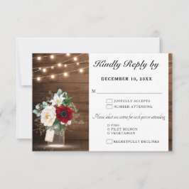 Rustikale Holzsaitenlichter Burgundy Blumenhochzei RSVP Karte