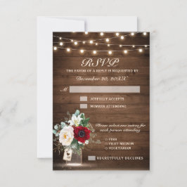 Rustikale Holzsaitenlichter Burgundy Blumenhochzei RSVP Karte