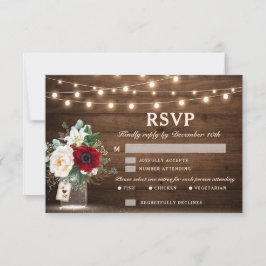 Rustikale Holzsaitenlichter Burgundy Blumenhochzei RSVP Karte