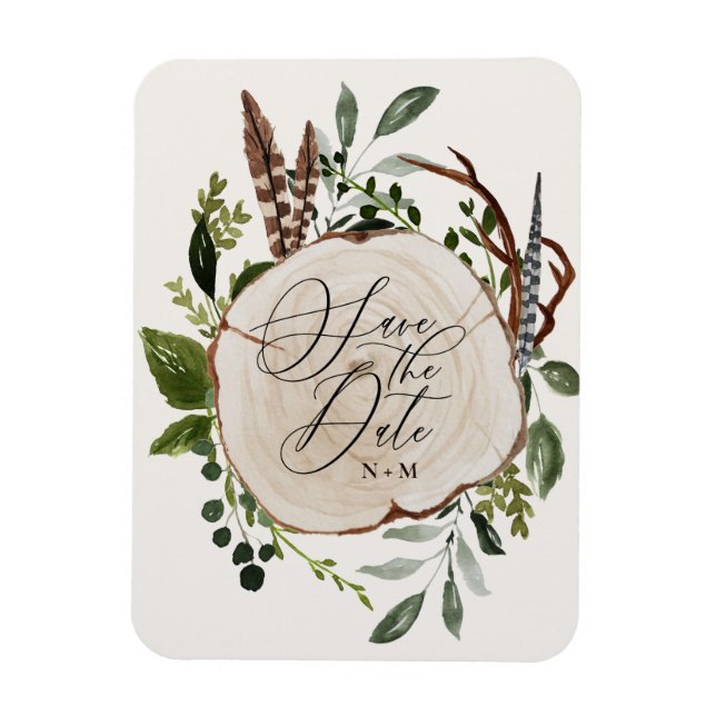 Rustikale Holzscheibe Hochzeit Save-the-Date-Karte Magnet (Vertikal)