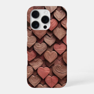 Rustikale Holzschnitzerei-Herzen Muster Handyhülle iPhone 16 Pro Hülle