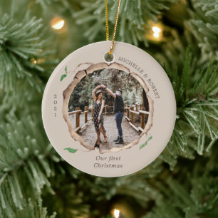rustikale Holzschnitzereien erste Weihnachten Keramik Ornament