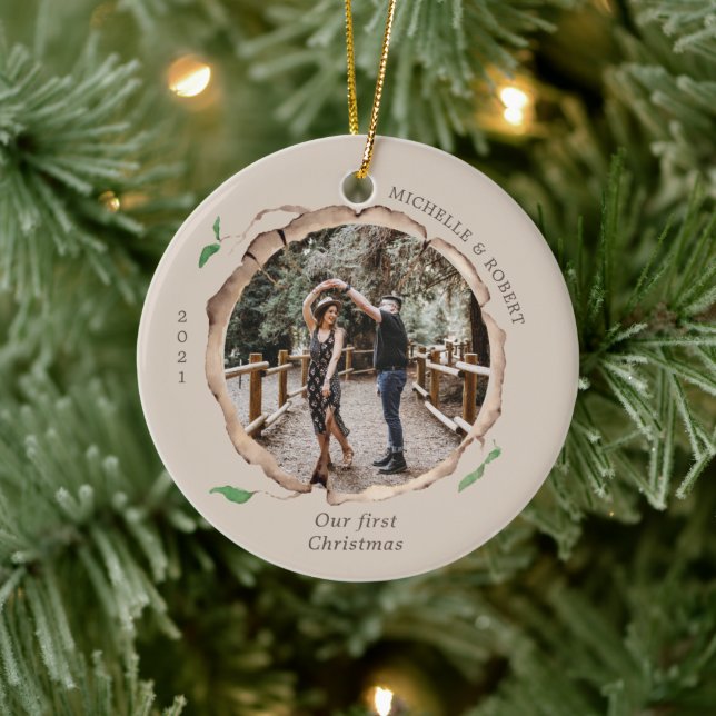 rustikale Holzschnitzereien erste Weihnachten Keramik Ornament (Baum)