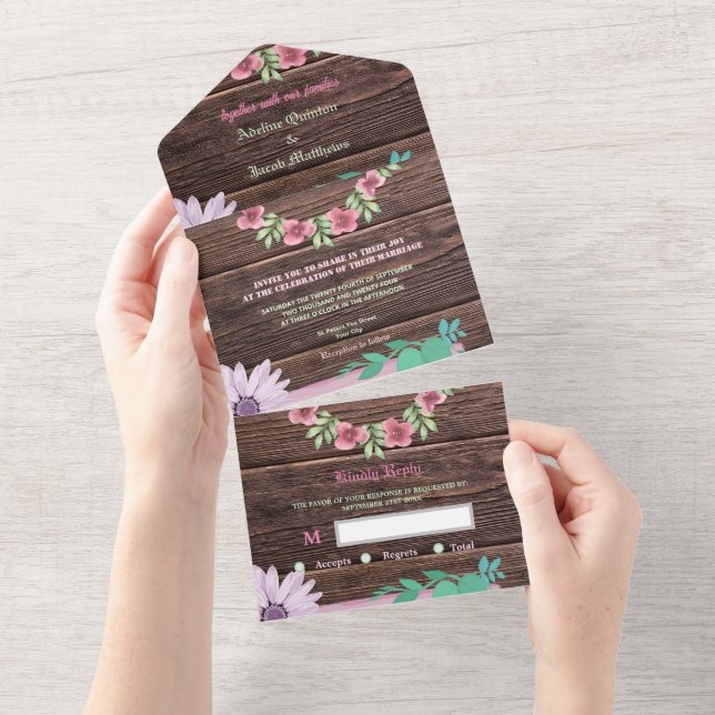 Rustikale Holzschrift All In One Einladung (Abreißen)