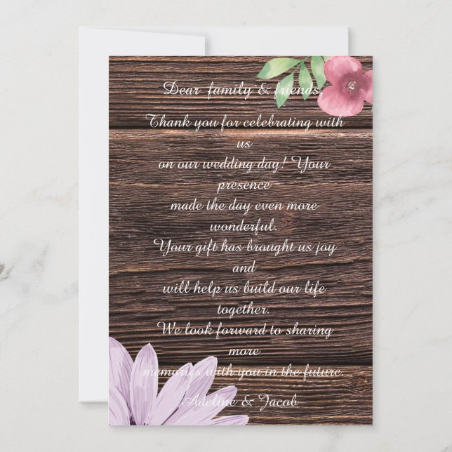 Rustikale Holzschrift Hochzeit Thankyou Card Dankeskarte (Rückseite)