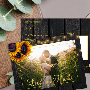 Rustikale Holzsonnenblumen Hochzeit danke Postkarte