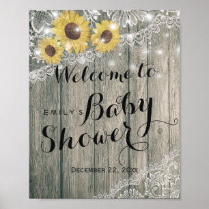 Rustikale Holzsonnenblumen-Spitze Baby Shower Begr Poster