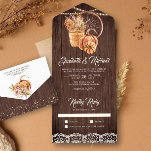 Rustikale Holzspitze Boho-Kürbis Herbst Hochzeit All In One Einladung