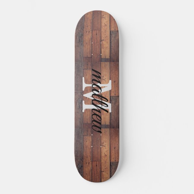 Rustikale Holzstähler-Eicheneiche Monogramm Name P Skateboard (Vorderseite)
