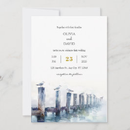 Rustikale Holzsteg Gulls Ocean View Beach Hochzeit Einladung