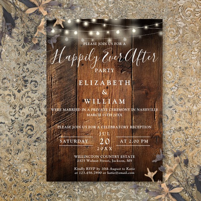 Rustikale Holzstring-Lichter für die Hochzeitsfeie Einladung (Rustic Barn Wood String Lights Wedding Reception Invitation)