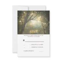 Rustikale Holzstring Lights Hochzeitskarte RSVP