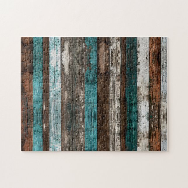 Rustikale Holztextur Aquamarin und braun (Horizontal)