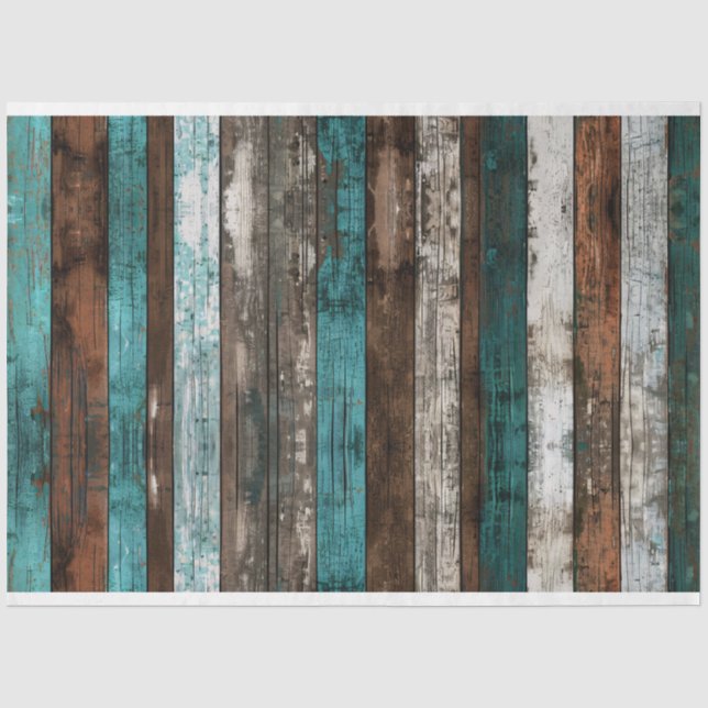 Rustikale Holztextur Aquamarin und braun dekoupage Seidenpapier (Vorderseite)