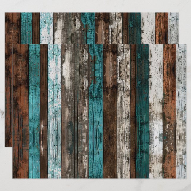 Rustikale Holztextur Aquamarin und braunes Scrapbo (Vorne/Hinten)