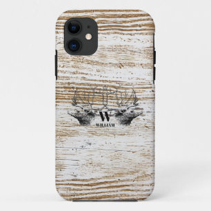 Rustikale Holztextur Hirschbaum Monogramm Case-Mate iPhone Hülle