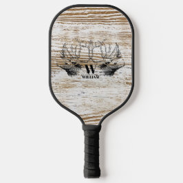 Rustikale Holztextur Hirschbaum Monogramm Pickleball Schläger