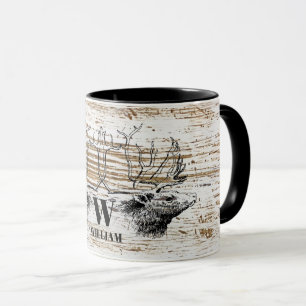 Rustikale Holztextur Hirschbaum Monogramm Tasse