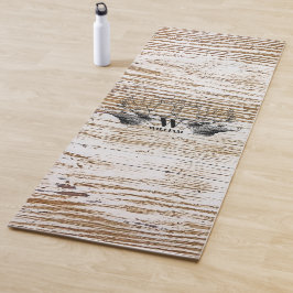 Rustikale Holztextur Hirschbaum Monogramm Yogamatte