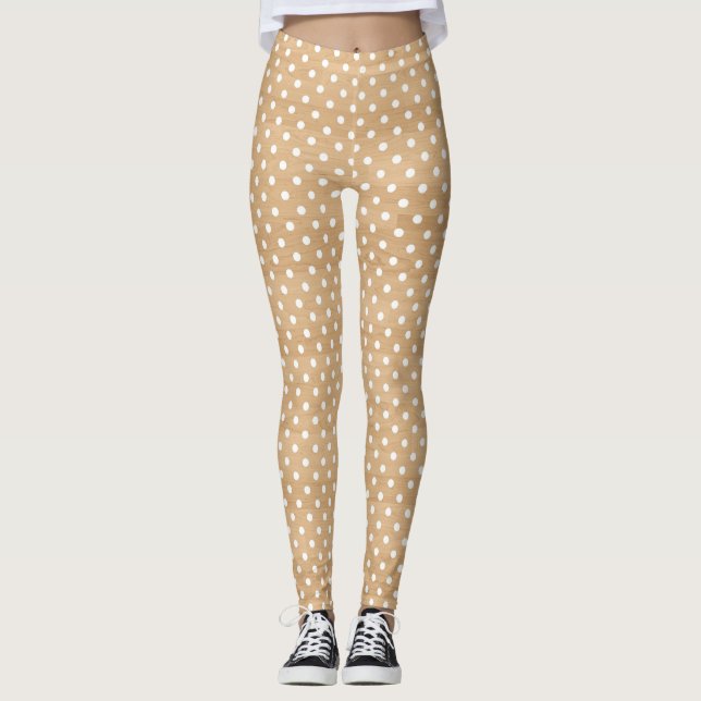 Rustikale Holztextur mit weißem Polka Dottern Must Leggings (Vorderseite)