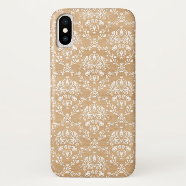 Rustikale Holztextur mit weißer Blumenmatte Case-Mate iPhone Hülle (Rückseite)