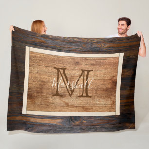 Rustikale Holzton-Monogramm-Rechteck Fleecedecke