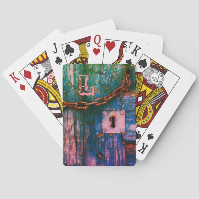 Rustikale Holztüren-Schlüsselloch- und Kettenspiel Spielkarten (Rückseite)