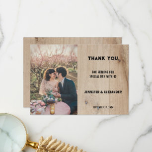 Rustikale Holztypografie Foto Hochzeit Dankeskarte
