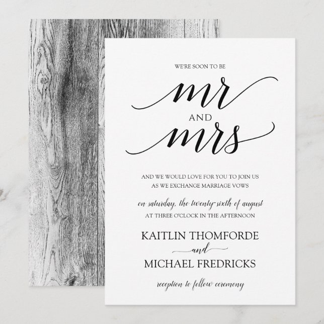 Rustikale Holztypografie Hochzeitseinladungen Schw Einladung (Vorne/Hinten)