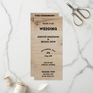 Rustikale Holztypografie ländliches Land Hochzeit Programm