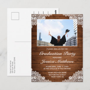 Rustikale Holzweiße-Spitze-Abschluss-Foto-Einladun Postkarte