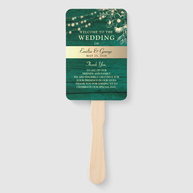 Rustikale Holzwinger Hochzeitsprogramm Handfan Fächer (Vorderseite)