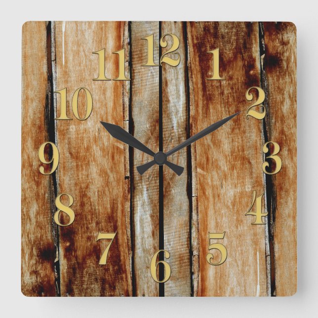 Rustikale Holzzaun-Leisten mit Holzeffekt Quadratische Wanduhr (Vorderseite)