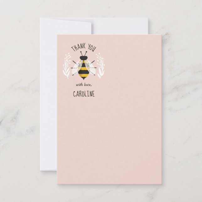 Rustikale Honigbiene Pink Flat Danke Note Card (Vorderseite)