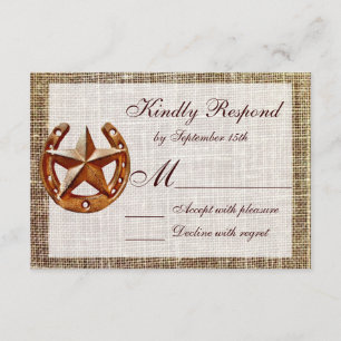 Rustikale Horseshoe Star Burlap Wedding RSVP Cards Karte