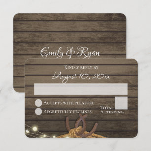 Rustikale Horseshoes Barn Wood Lights Wedding RSVP Einladung