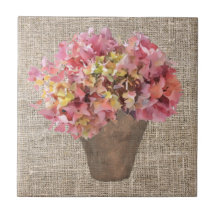 Rustikale Hortensie in Vase Blume auf Leinwand