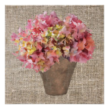 Rustikale Hortensie in Vase Blume auf Leinwand