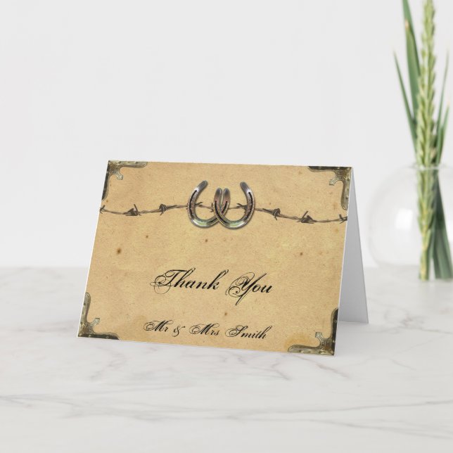 Rustikale Hufeisen Barbed Wire Vielen Dank Dankeskarte (Vorderseite)